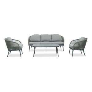 Nova stoel-bank loungeset 5 personen | aluminium + touw | donkergroen | 4-delig