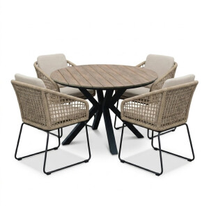 Cervo bruin/Tulum Sahara Dust dining tuinset | 4 personen | polywood + touw | 120cm rond