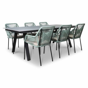Oslo Grey/Seville mint dining tuinset | 6 personen | polywood + touw | 220cm