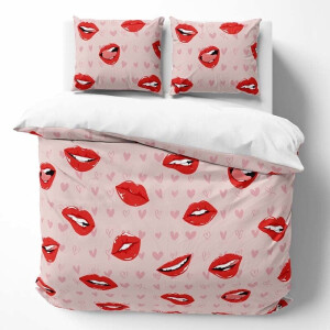 Dekbedovertrek Lips - Eenpersoons (140x200 cm) - Roze Polyester-katoen - Dessin: Romantisch - Dekbed Discounter - Dekbed-Discounter.nl