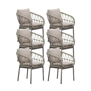 Dakota dining tuinstoel set van 6 | touw + aluminium | beige