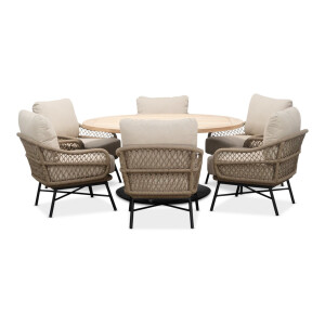 Ventura low dining tuinset | 6 personen | teakhout + touw | 150cm rond