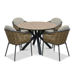 Cervo bruin/Lucca dining tuinset | 4 personen | polywood + wicker | 120cm rond
