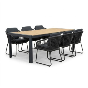 Liverpool/Tulum Lava Grey dining tuinset | 6 personen | polywood + touw | 205cm