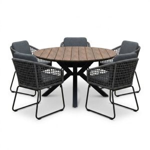 Cervo bruin/Tulum Lava Grey dining tuinset | 5 personen | polywood + touw | 144cm rond
