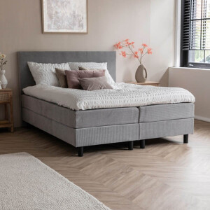 2-Persoons LEEGVERKOOP Boxspring Julia Rib - Grijs 180x200cm - Grijs 180x200 cm - Pocketvering - Inclusief Topper - Dekbed-Discounter.nl