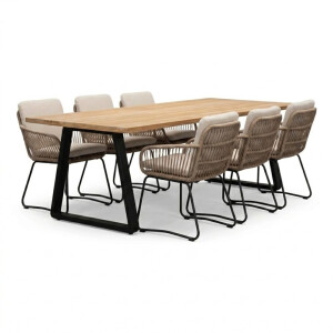 Elena/Harper Sahara Dust dining tuinset | 6 personen | teakhout + touw | 240cm