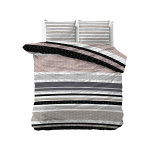 Dekbedovertrek Geo Stripe Dekbedovertrek - Tweepersoons (200x220 cm) - Taupe & Grijs Polyester-katoen - Dessin: Patroon - Sleeptime Elegance -