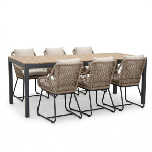 Oxford/Portofino Sahara Dust dining tuinset | 6 personen | aluminium + touw | 200cm