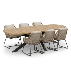 Salo/Portofino Sahara Dust dining tuinset | 6 personen | hardhout + touw | 240cm Deens