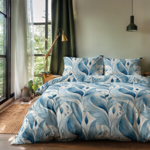Dekbedovertrek Blue Leafs - Tweepersoons (200x200 cm) - Taupe Microvezel - Dessin: Natuur - Zydante - Dekbed-Discounter.nl