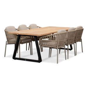Elena/Rico zand dining tuinset | 6 personen | teakhout + aluminium | 240cm