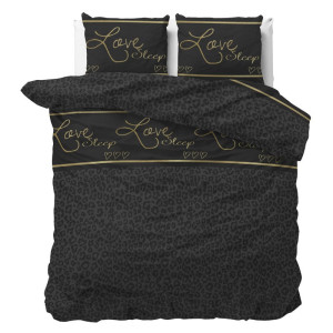 Dekbedovertrek Black Sleep Dekbedovertrek - Tweepersoons (200x200 cm) - Zwart Polyester-katoen - Dessin: Tekst - Sleeptime Elegance -