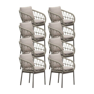 Dakota dining tuinstoel set van 8 | touw + aluminium | beige