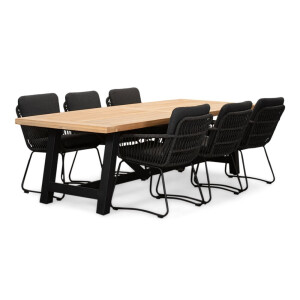 James/Harper Lava Grey dining tuinset | 6 personen | teakhout + touw | 260cm