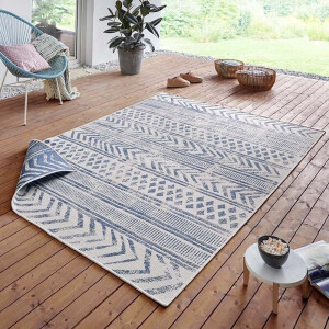 Dubbelzijdig Buitenkleed Biri - Blauw/Crème maat: 290x200cm - materiaal: Polypropyleen - Dekbed-Discounter.nl