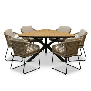 Corsica/Tulum Sahara Dust dining tuinset | 6 personen | polywood + touw | 158cm