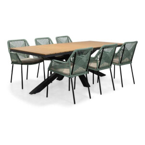 Durban/Seville mint dining tuinset | 6 personen | polywood + touw | 218cm