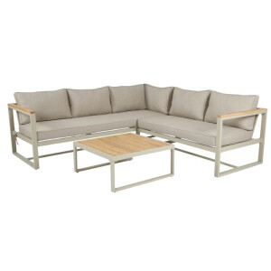 Milton hoek loungeset beige 5 personen | hardhout + staal | beige | 3-delig - 215x215cm