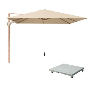 Challenger T² zweefparasol - premium doek | 300x300cm met Salerno parasolvoet 90kg | Champagne/Teak look