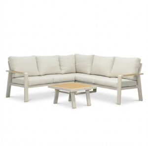 Lola hoek loungeset 5 personen incl. tafel | aluminium + polywood | beige | 4-delig - 220x220cm