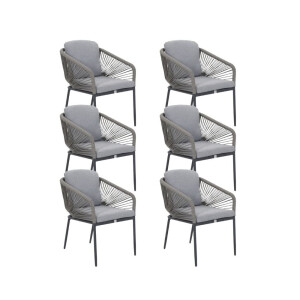 Savanna dining tuinstoel set van 6 | aluminium + touw | antraciet