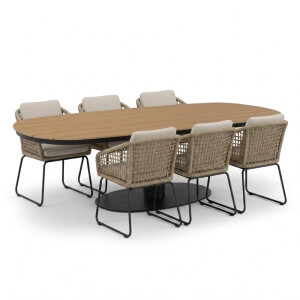 Panama antraciet/Tulum Sahara Dust dining tuinset | 6 personen | polywood + touw | 260cm