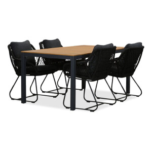Delta/Portofino zwart dining tuinset | 4 personen | teakhout + touw | 160cm