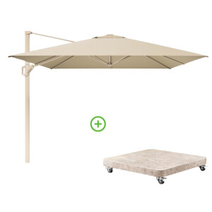 Challenger T² zweefparasol - premium doek | 400x300cm met Venezia rond parasolvoet 120kg | Champagne/Sandstone