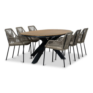Arezzo/Seville zand dining tuinset | 6 personen | polywood + touw | 240cm ovaal