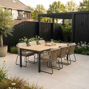 Delta/Tulum Sahara Dust dining tuinset | 6 personen | teakhout + touw | 220cm