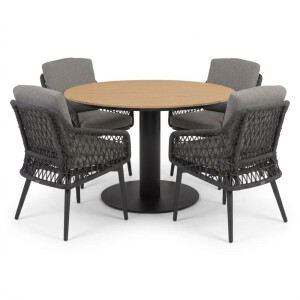 Panama/Vedra antraciet dining tuinset | 4 personen | polywood + touw | 120cm rond