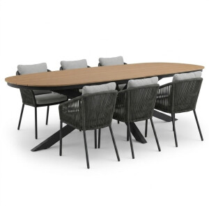 Texas antraciet/Lexis Stone Grey dining tuinset | 6 personen | polywood + touw | 260cm