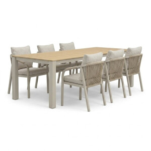 Manhattan/Calgary beige dining tuinset | 6 personen | polywood + touw | 240cm