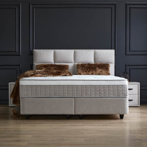 2-Persoons LEEGVERKOOP Boxspring met opbergruimte Ayana - 180x200 cm - Grijs/ Antraciet 180x200 cm - Pocketvering - Inclusief Topper -