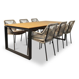 Helsinki Natural/Seville zand dining tuinset | 6 personen | polywood + touw | 210cm