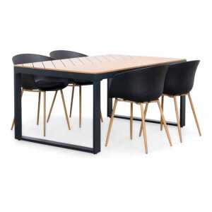 Kampa Natural/Rikki hout zwart dining tuinset | 4 personen | polywood + kunststof | 160cm