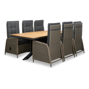 Durban/Rennes dining tuinset | 6 personen | polywood + wicker | 218cm