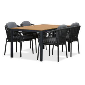 Delta/Rico charcoal dining tuinset | 4 personen | teakhout + aluminium | 160cm