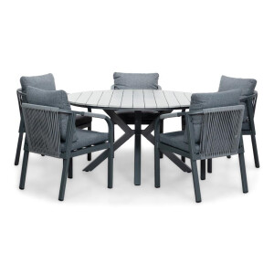 Cervo Grey/Calgary antraciet dining tuinset | 5 personen | polywood + touw | 144cm rond