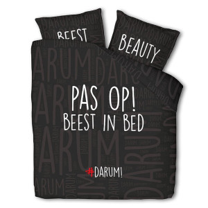 Dekbedovertrek #DARUM! Beest in Bed Dekbedovertrek - Lits-Jumeaux (240x220 cm) - Zwart Microvezel - Dessin: Tekst - #DARUM! - Dekbed-Discounter.nl
