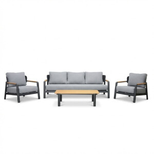 Marbella stoel-bank loungeset 5 personen | aluminium + teak | antraciet | 4-delig