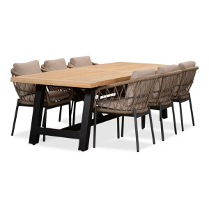 James/Dakota beige/antraciet dining tuinset | 6 personen | teakhout + touw | 260cm