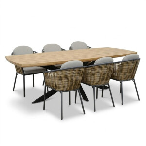 Salo/Lucca dining tuinset | 6 personen | hardhout + wicker | 240cm Deens