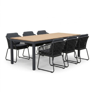 Oxford/Tulum Lava Grey dining tuinset | 6 personen | aluminium + touw | 200cm