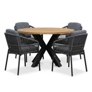Cleve/Rico charcoal dining tuinset | 4 personen | teakhout + aluminium | 120cm rond