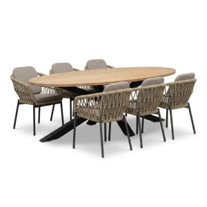 Cleve/Femke beige/antraciet dining tuinset | 6 personen | teakhout + touw | 240cm ovaal