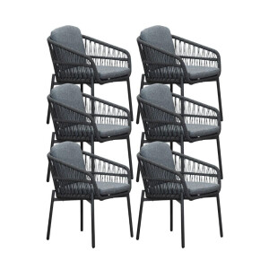 Rico dining tuinstoel set van 6 | aluminium + touw | charcoal