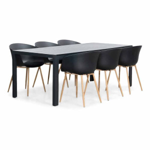 Manchester/Rikki hout zwart dining tuinset | 6 personen | aluminium + kunststof | 205cm