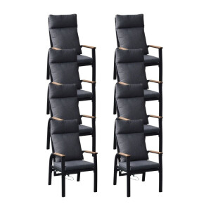 Annecy dining tuinstoel set van 8 | aluminium + teakhout | antraciet